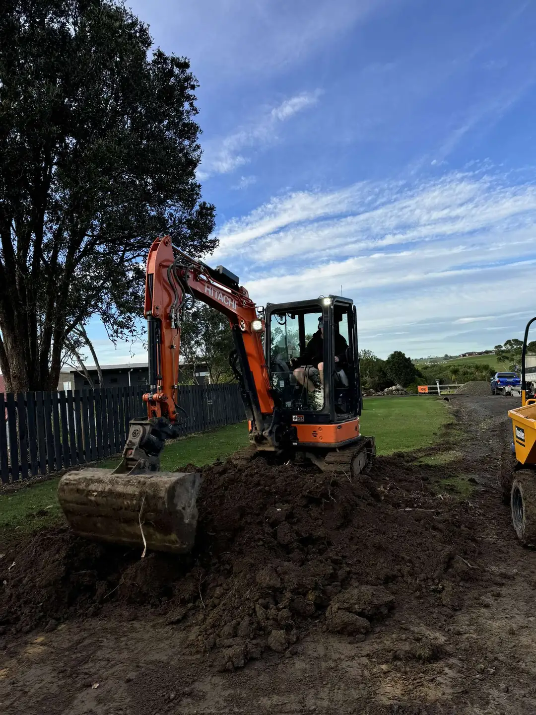 Excavator working on a section during earthworks